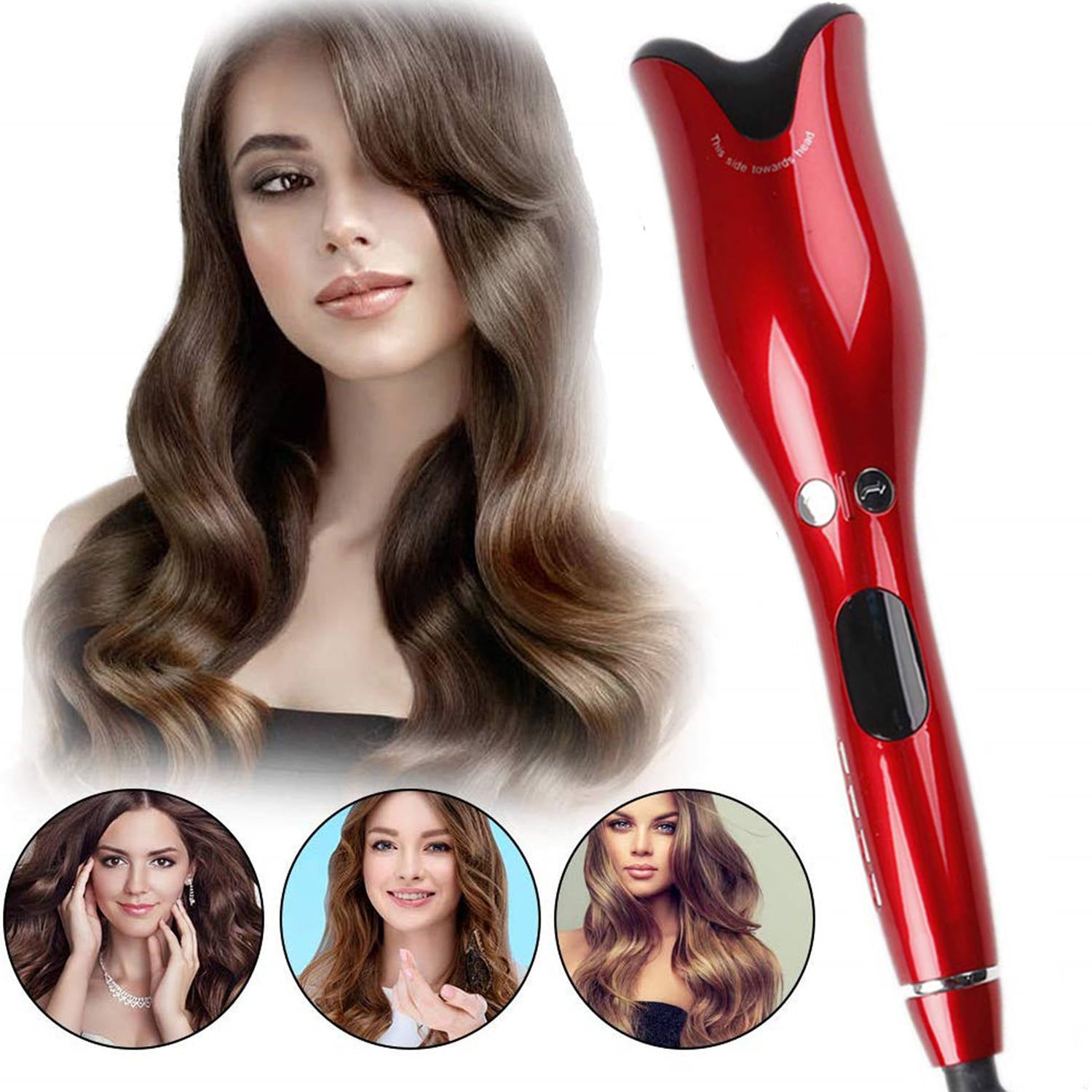 ENEM Hair Curler Machine, Easy, Automatic Hair Curler for women, with 1 year Warranty from enem, 4 Temperature Settings, Anti-Scald Design Curler, Quick Curls in 10 Minutes, 360° Swivel Cord for Effortless Styling (Red)