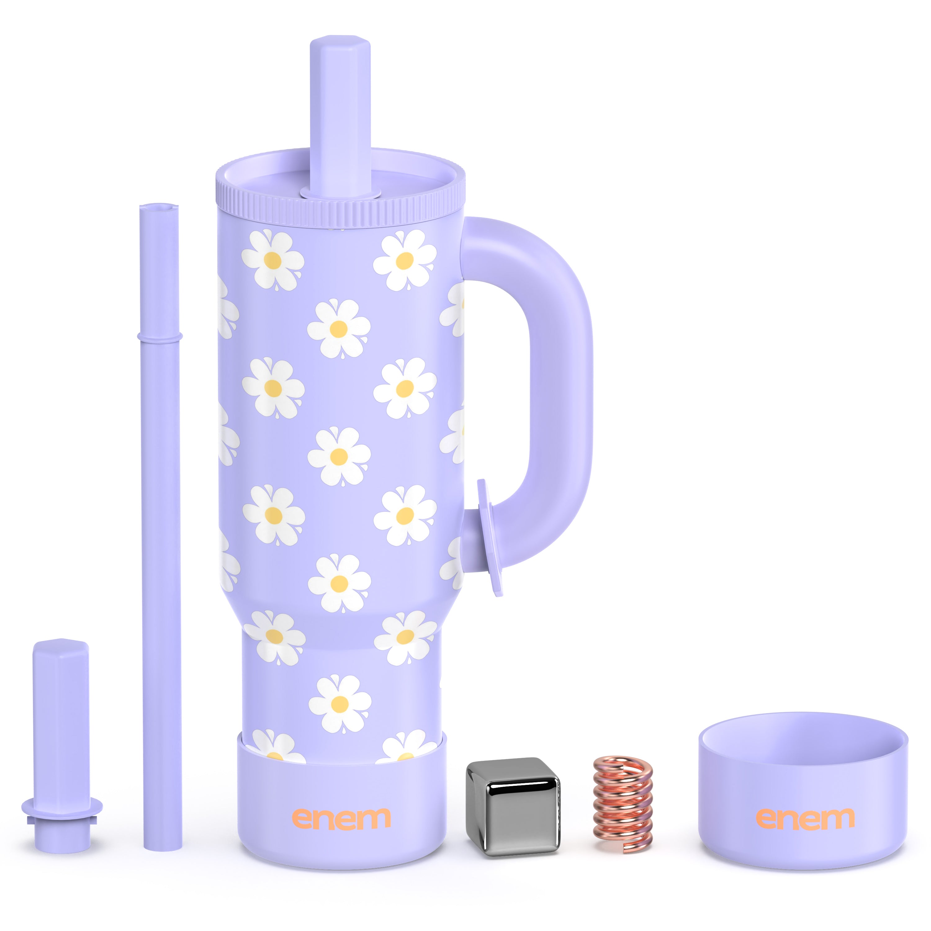 ENEM Stainless Steel Insulated Tumbler 1200ml – Travel Mug | Plugged Straw | Lilac Bloom | With Accessories