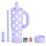 ENEM Stainless Steel Insulated Tumbler 1200ml – Travel Mug | Plugged Straw | Lilac Bloom | With Accessories