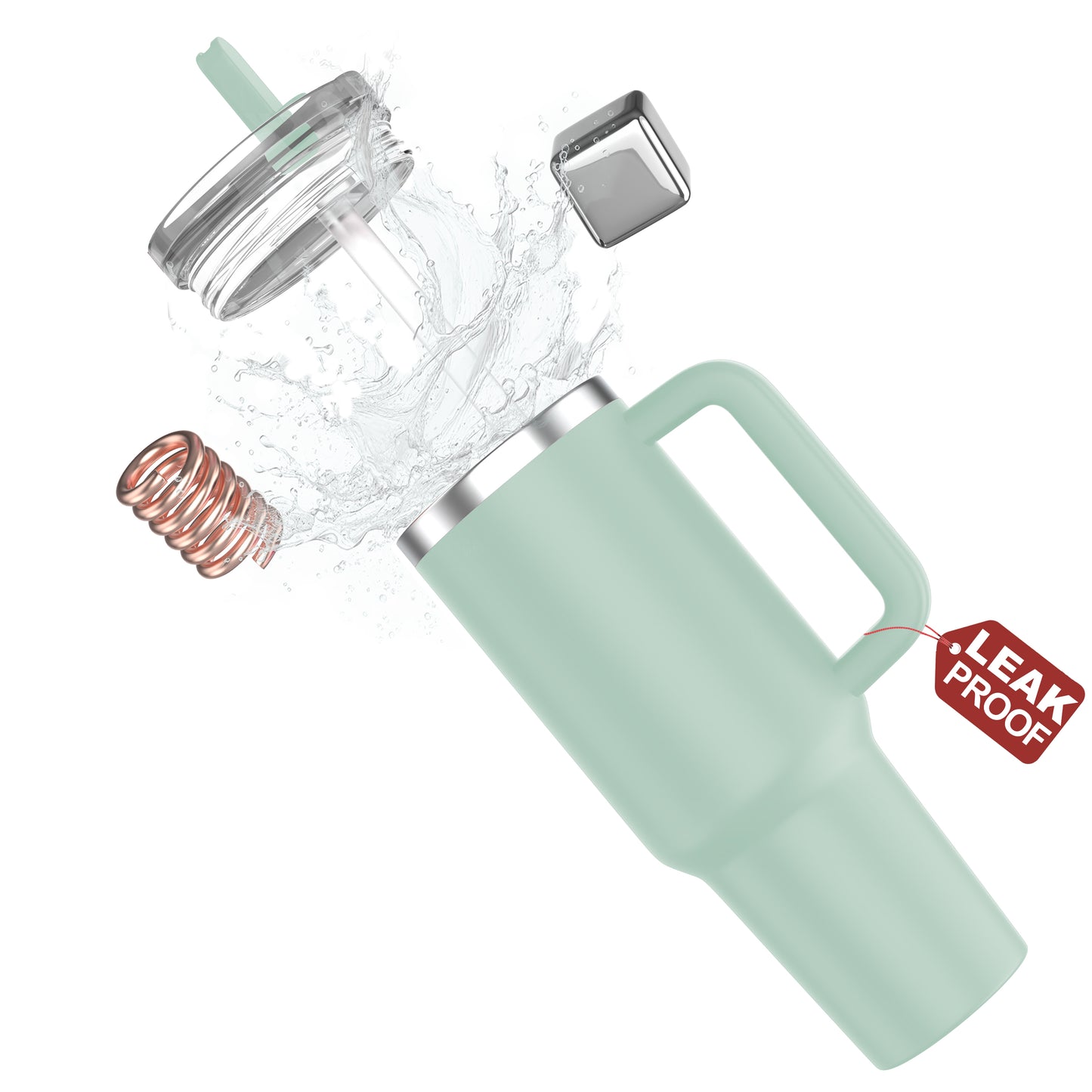 enem Tumbler, Matcha Mood, Tumbler with Inbuilt Straw, Sipper, with Lid Leak Proof, 1 Metal Ice Cube & 1 Copper Spring (Tamba), Mug Travel, 1.2L