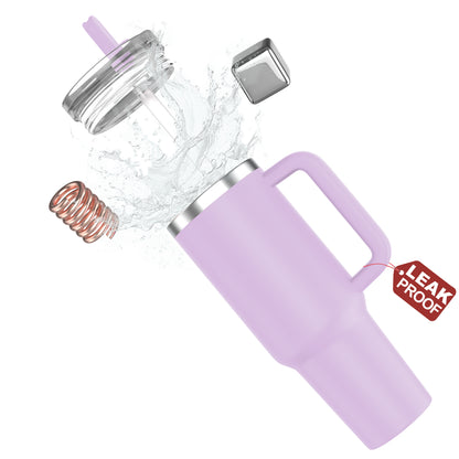enem Tumbler, Lavender Latte, Tumbler with Inbuilt Straw, Sipper, with Lid Leak Proof, 1 Metal Ice Cube & 1 Copper Spring (Tamba), Mug Travel, 1.2L