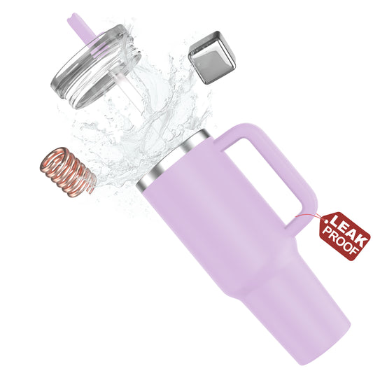 enem Tumbler, Lavender Latte, Tumbler with Inbuilt Straw, Sipper, with Lid Leak Proof, 1 Metal Ice Cube & 1 Copper Spring (Tamba), Mug Travel, 1.2L
