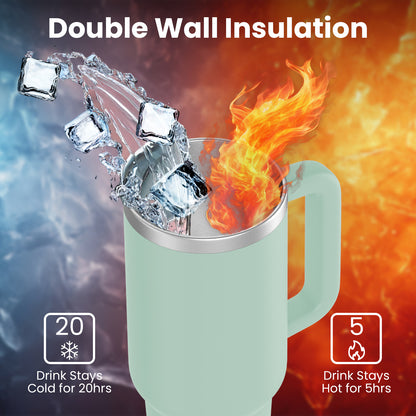 enem Tumbler, Matcha Mood, Tumbler with Inbuilt Straw, Sipper, with Lid Leak Proof, 1 Metal Ice Cube & 1 Copper Spring (Tamba), Mug Travel, 1.2L