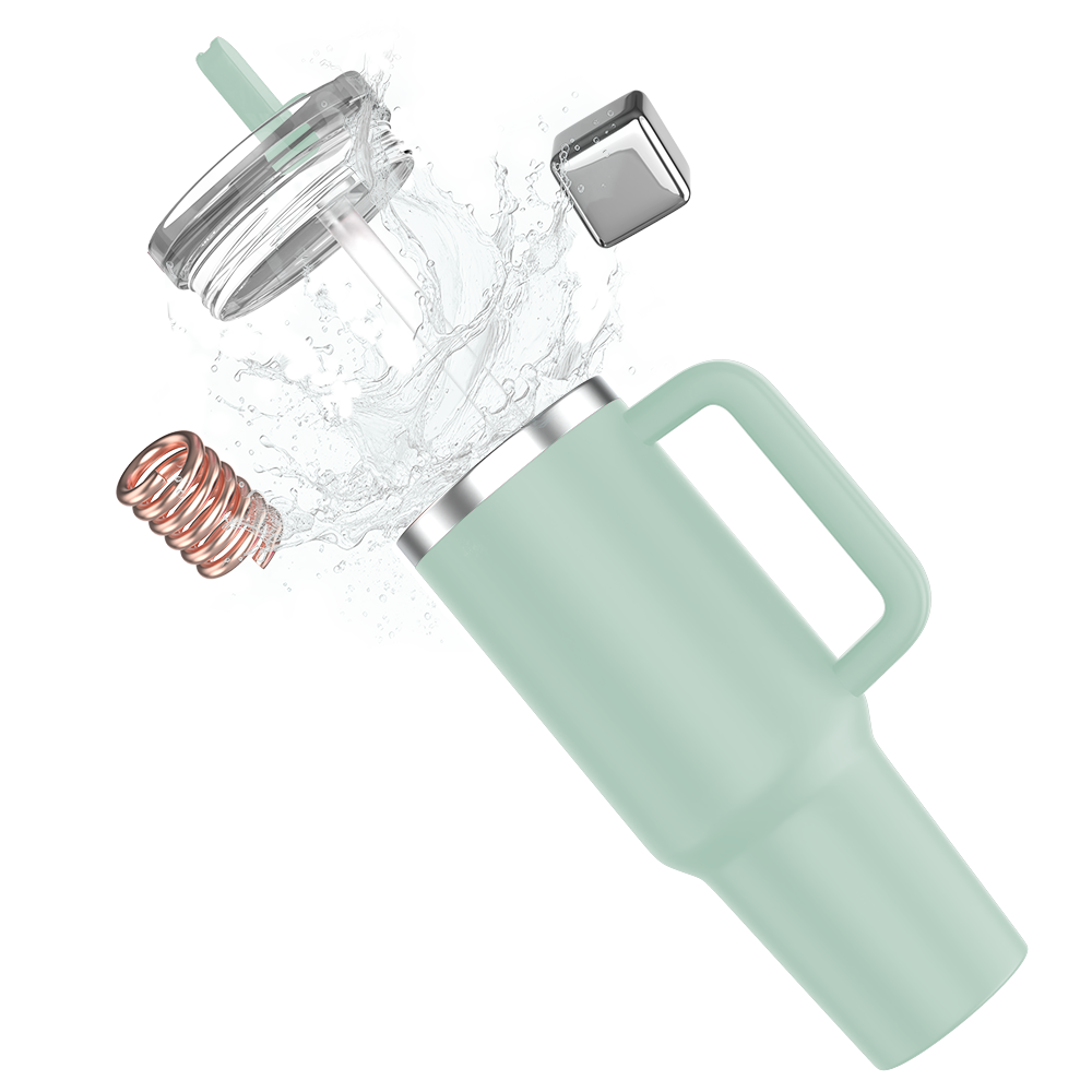 enem Tumbler, Matcha Mood, Tumbler with Inbuilt Straw, Sipper, with Lid Leak Proof, 1 Metal Ice Cube & 1 Copper Spring (Tamba), Mug Travel, 1.2L