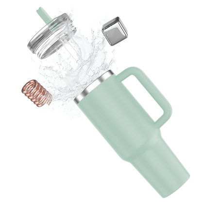 enem Tumbler, Matcha Mood, Tumbler with Inbuilt Straw, Sipper, with Lid Leak Proof, 1 Metal Ice Cube & 1 Copper Spring (Tamba), Mug Travel, 1.2L