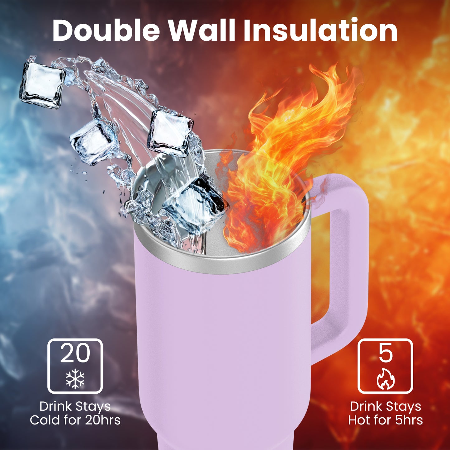 enem Tumbler, Lavender Latte, Tumbler with Inbuilt Straw, Sipper, with Lid Leak Proof, 1 Metal Ice Cube & 1 Copper Spring (Tamba), Mug Travel, 1.2L