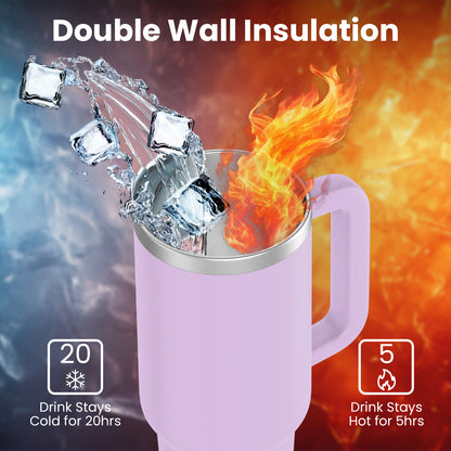 enem Tumbler, Lavender Latte, Tumbler with Inbuilt Straw, Sipper, with Lid Leak Proof, 1 Metal Ice Cube & 1 Copper Spring (Tamba), Mug Travel, 1.2L