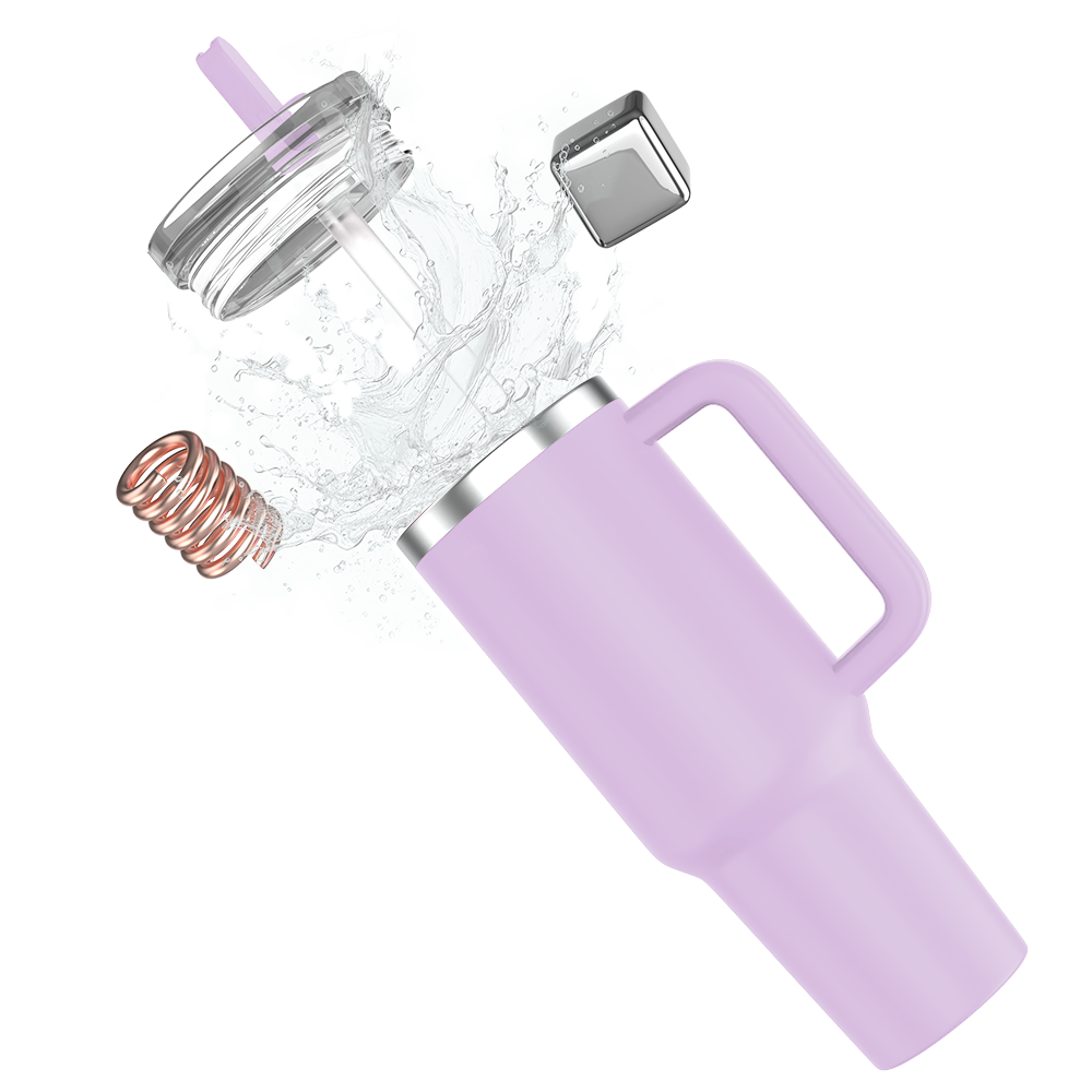 enem Tumbler, Lavender Latte, Tumbler with Inbuilt Straw, Sipper, with Lid Leak Proof, 1 Metal Ice Cube & 1 Copper Spring (Tamba), Mug Travel, 1.2L