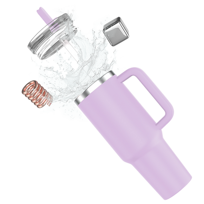 enem Tumbler, Lavender Latte, Tumbler with Inbuilt Straw, Sipper, with Lid Leak Proof, 1 Metal Ice Cube & 1 Copper Spring (Tamba), Mug Travel, 1.2L