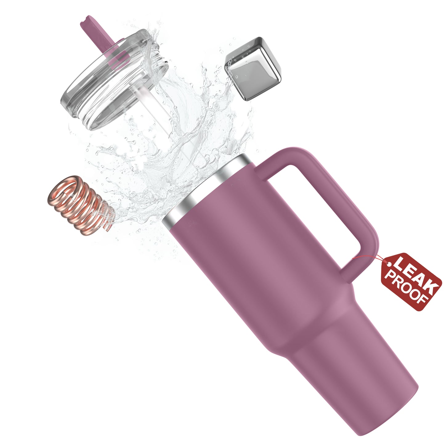 enem Tumbler, Rose Dusk, Tumbler with Inbuilt Straw, Sipper, with Lid Leak Proof, 1 Metal Ice Cube & 1 Copper Spring (Tamba), Mug Travel, 1.2L