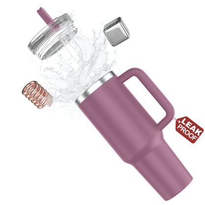 enem Tumbler, Rose Dusk, Tumbler with Inbuilt Straw, Sipper, with Lid Leak Proof, 1 Metal Ice Cube & 1 Copper Spring (Tamba), Mug Travel, 1.2L