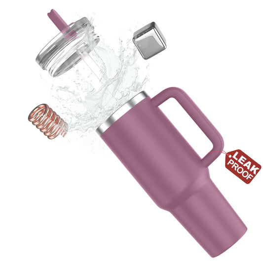 enem Tumbler, Rose Dusk, Tumbler with Inbuilt Straw, Sipper, with Lid Leak Proof, 1 Metal Ice Cube & 1 Copper Spring (Tamba), Mug Travel, 1.2L