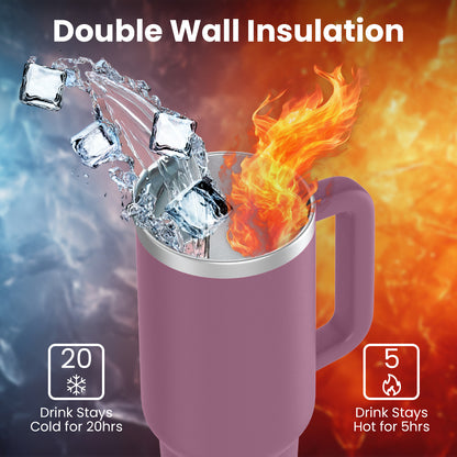 enem Tumbler, Rose Dusk, Tumbler with Inbuilt Straw, Sipper, with Lid Leak Proof, 1 Metal Ice Cube & 1 Copper Spring (Tamba), Mug Travel, 1.2L