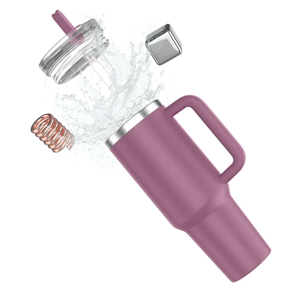 enem Tumbler, Rose Dusk, Tumbler with Inbuilt Straw, Sipper, with Lid Leak Proof, 1 Metal Ice Cube & 1 Copper Spring (Tamba), Mug Travel, 1.2L