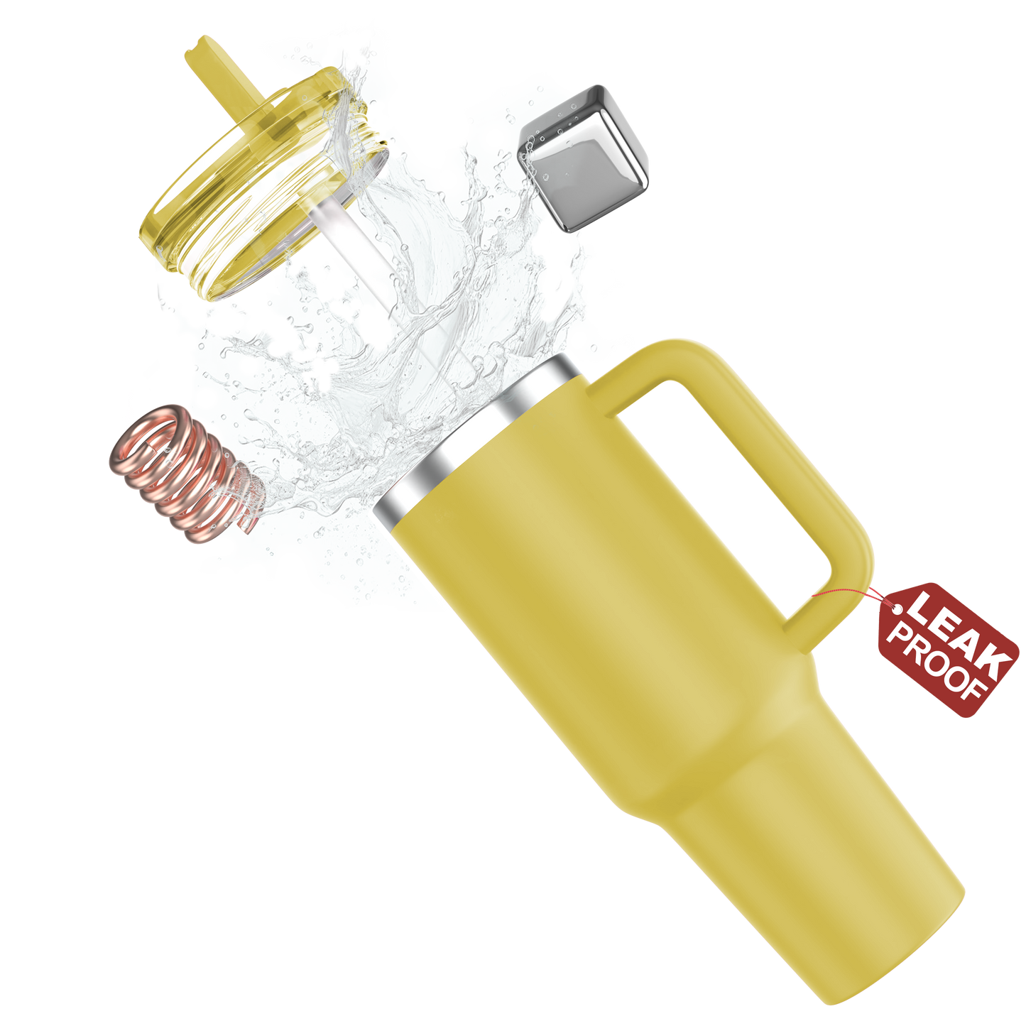 enem Tumbler, Butter Cream, Tumbler with Inbuilt Straw, Sipper, with Lid Leak Proof, 1 Metal Ice Cube & 1 Copper Spring (Tamba), Mug Travel, 1.2L