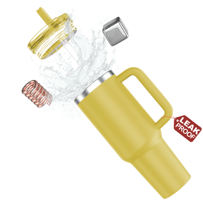 enem Tumbler, Butter Cream, Tumbler with Inbuilt Straw, Sipper, with Lid Leak Proof, 1 Metal Ice Cube & 1 Copper Spring (Tamba), Mug Travel, 1.2L