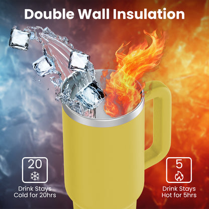 enem Tumbler, Butter Cream, Tumbler with Inbuilt Straw, Sipper, with Lid Leak Proof, 1 Metal Ice Cube & 1 Copper Spring (Tamba), Mug Travel, 1.2L