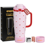 enem Pink Crush Inbuilt Straw Tumbler with Handle, Stainless Steel Large Travel Mug, 1.2L