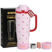 enem Pink Crush Inbuilt Straw Tumbler with Handle, Stainless Steel Large Travel Mug, 1.2L