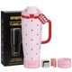 enem Pink Crush Inbuilt Straw Tumbler with Handle, Stainless Steel Large Travel Mug, 1.2L