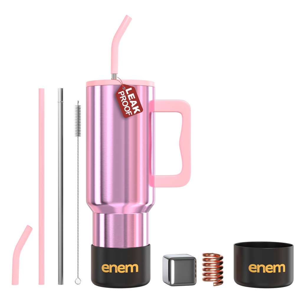 ENEM Stainless Steel Insulated Tumbler 1200ml – Leakproof Travel Mug | Electric Rose