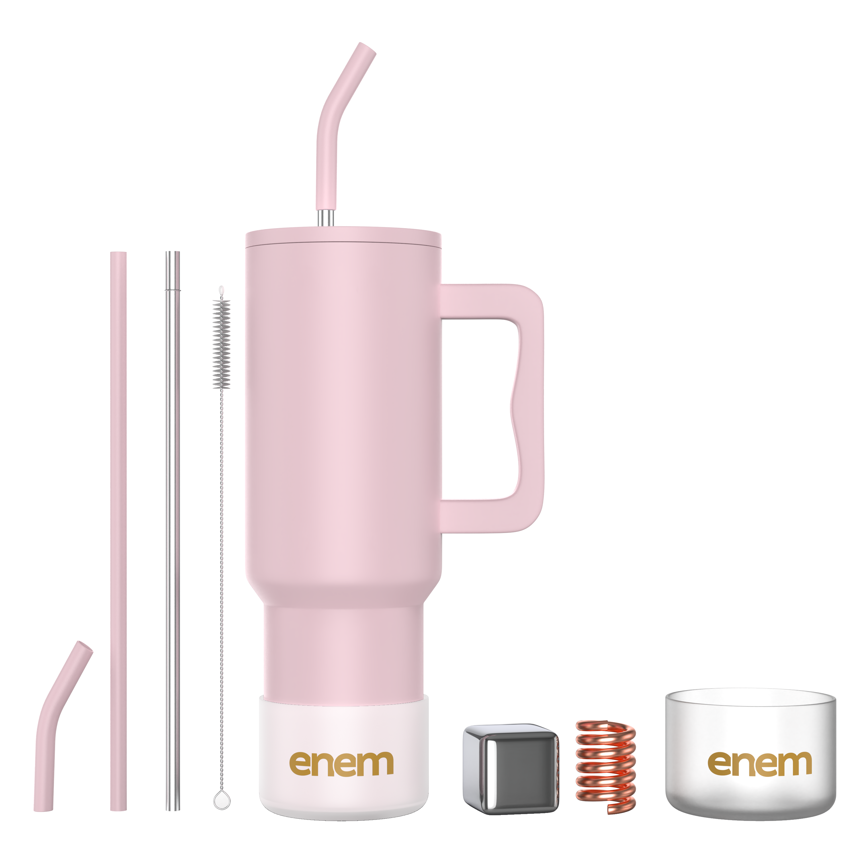 enem Tumbler, Rose Whisper, Tumbler with Metal Straw, Sipper, with Lid , 1 Metal Ice Cube, 1 Copper Spring (Tamba), Base Protector, Mug Travel, 1.2L