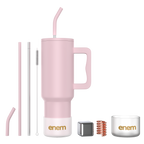 enem Tumbler, Rose Whisper, Tumbler with Metal Straw, Sipper, with Lid Leak Proof, 1 Metal Ice Cube, 1 Copper Spring (Tamba), Base Protector, Mug Travel, 1.2L