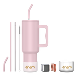 enem Tumbler, Rose Whisper, Tumbler with Metal Straw, Sipper, with Lid , 1 Metal Ice Cube, 1 Copper Spring (Tamba), Base Protector, Mug Travel, 1.2L