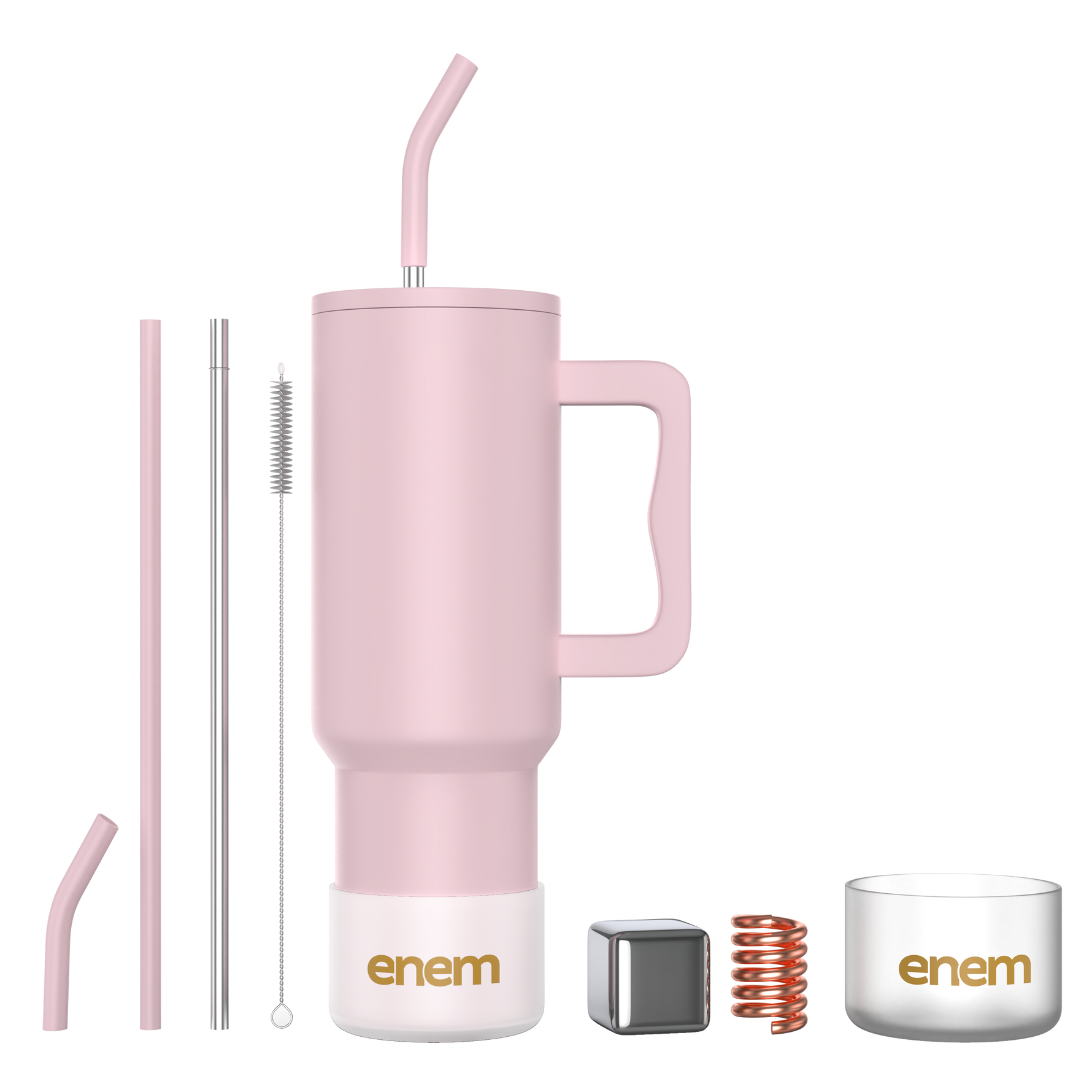 enem Tumbler, Rose Whisper, Tumbler with Metal Straw, Sipper, with Lid , 1 Metal Ice Cube, 1 Copper Spring (Tamba), Base Protector, Mug Travel, 1.2L