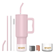 enem Tumbler, Rose Whisper, Tumbler with Metal Straw, Sipper, with Lid , 1 Metal Ice Cube, 1 Copper Spring (Tamba), Base Protector, Mug Travel, 1.2L
