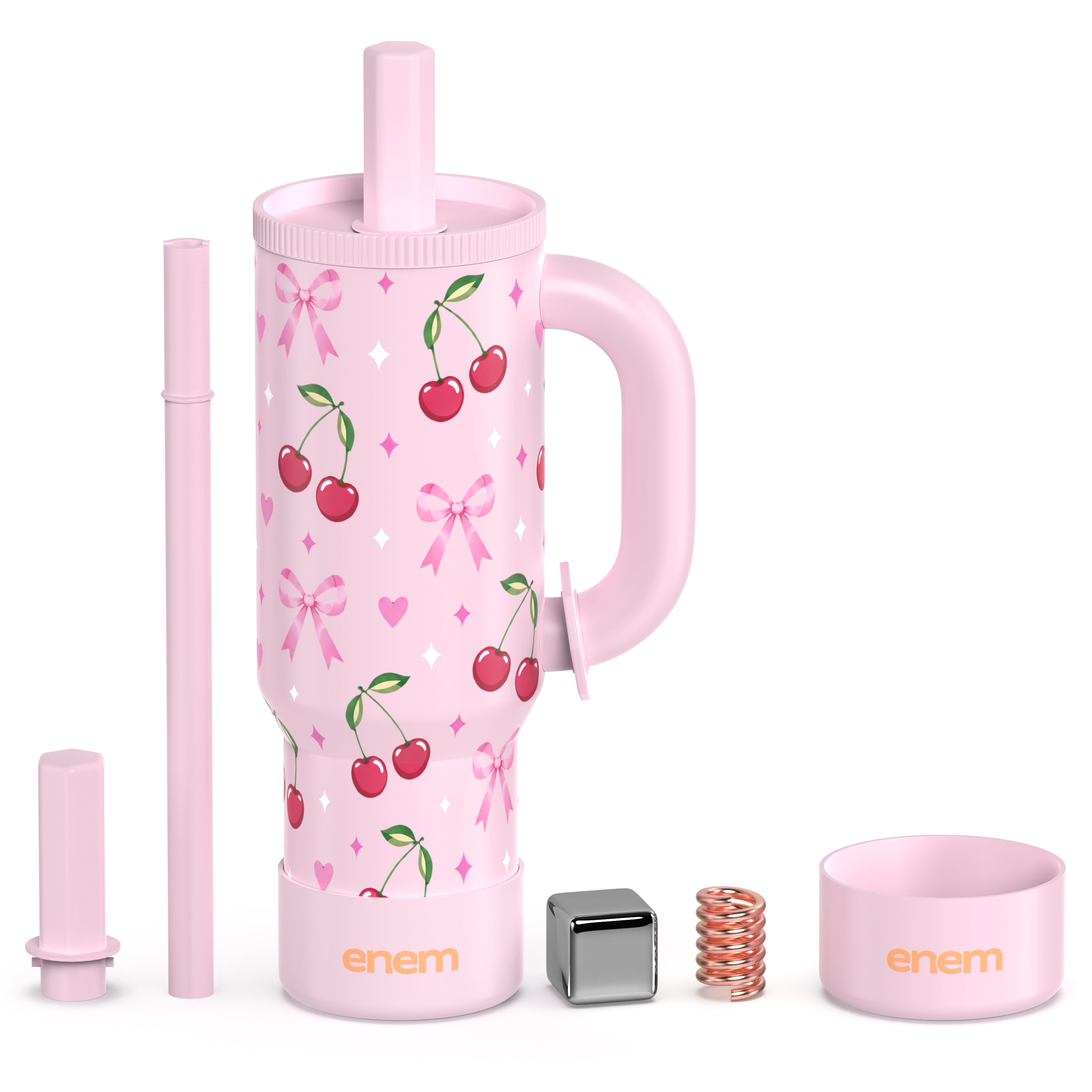 ENEM Stainless Steel Insulated Tumbler 1200ml – Travel Mug | Plugged Straw | Cherry Blossom | With Accessories