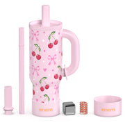 ENEM Stainless Steel Insulated Tumbler 1200ml – Travel Mug | Plugged Straw | Cherry Blossom | With Accessories
