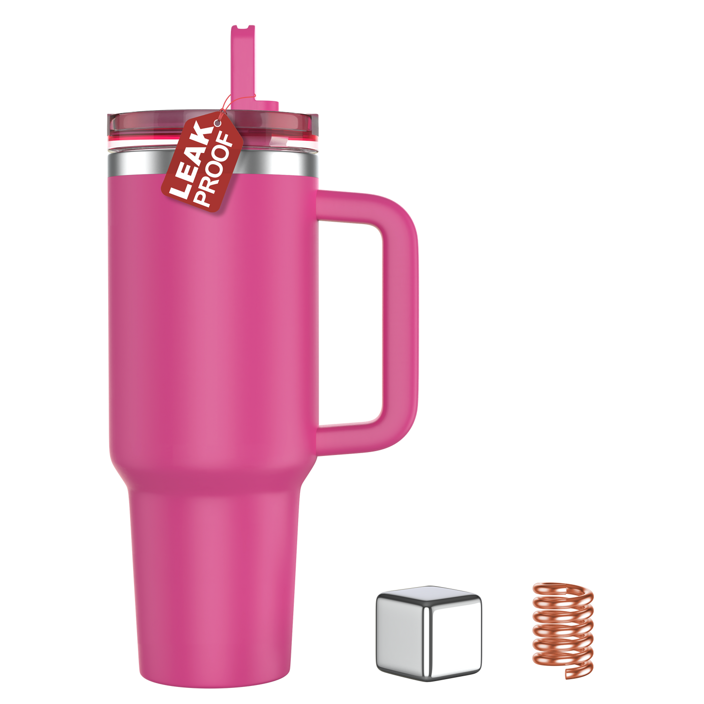 Enem Tumbler, Majestic Pink, Tumbler with Inbuilt Straw, Sipper, with Lid Leak Proof, 1 Metal Ice Cube & 1 Copper Spring
