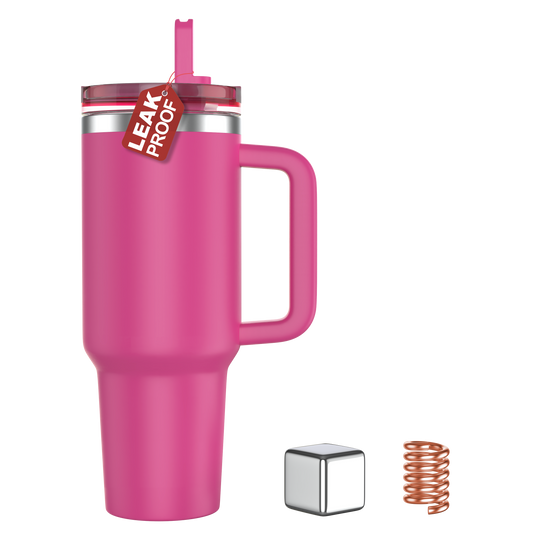 Enem Tumbler, Majestic Pink, Tumbler with Inbuilt Straw, Sipper, with Lid Leak Proof, 1 Metal Ice Cube & 1 Copper Spring
