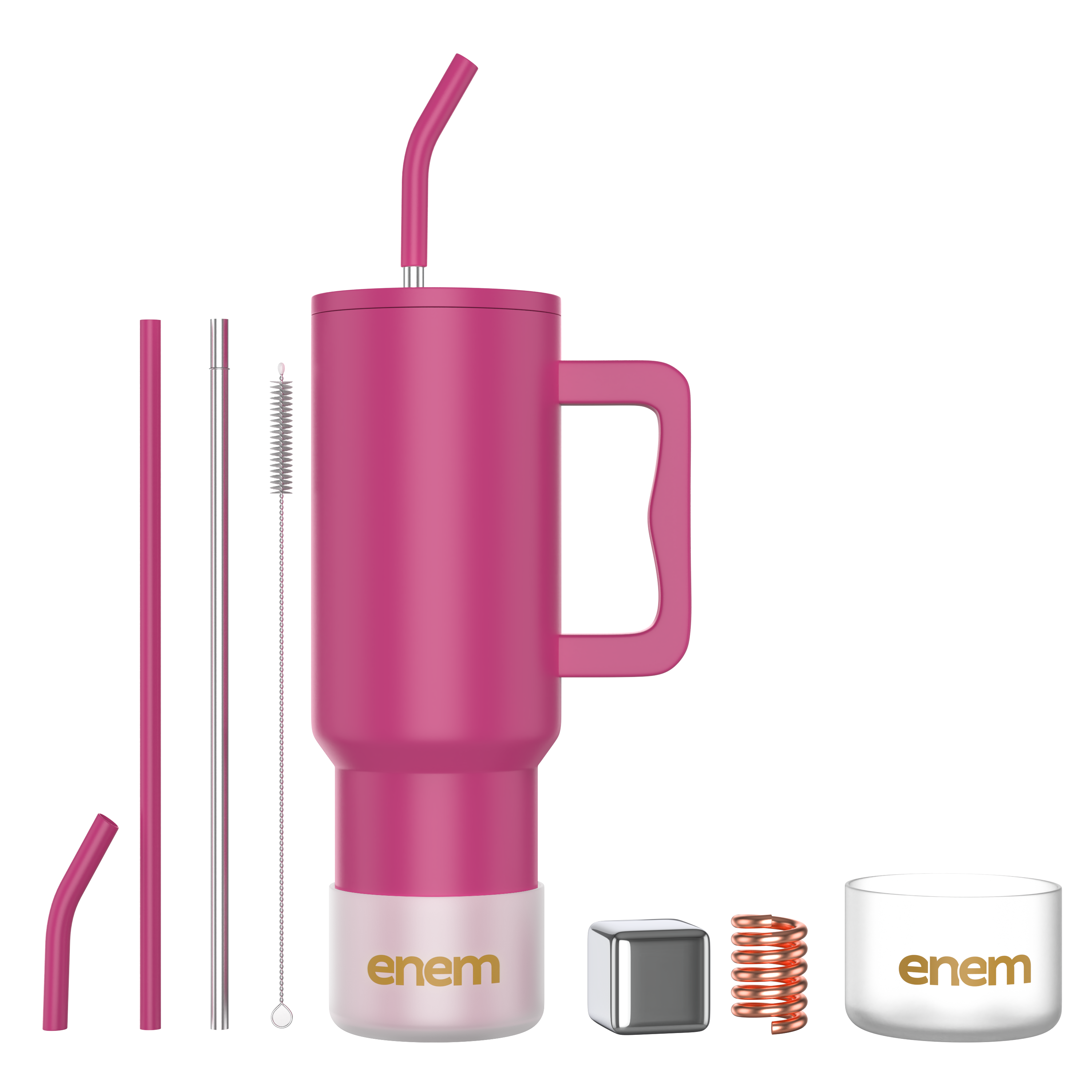 enem Tumbler, Candy Pop, Tumbler with Metal Straw, Sipper, with Lid , 1 Metal Ice Cube, 1 Copper Spring (Tamba), Base Protector, Mug Travel, 1.2L