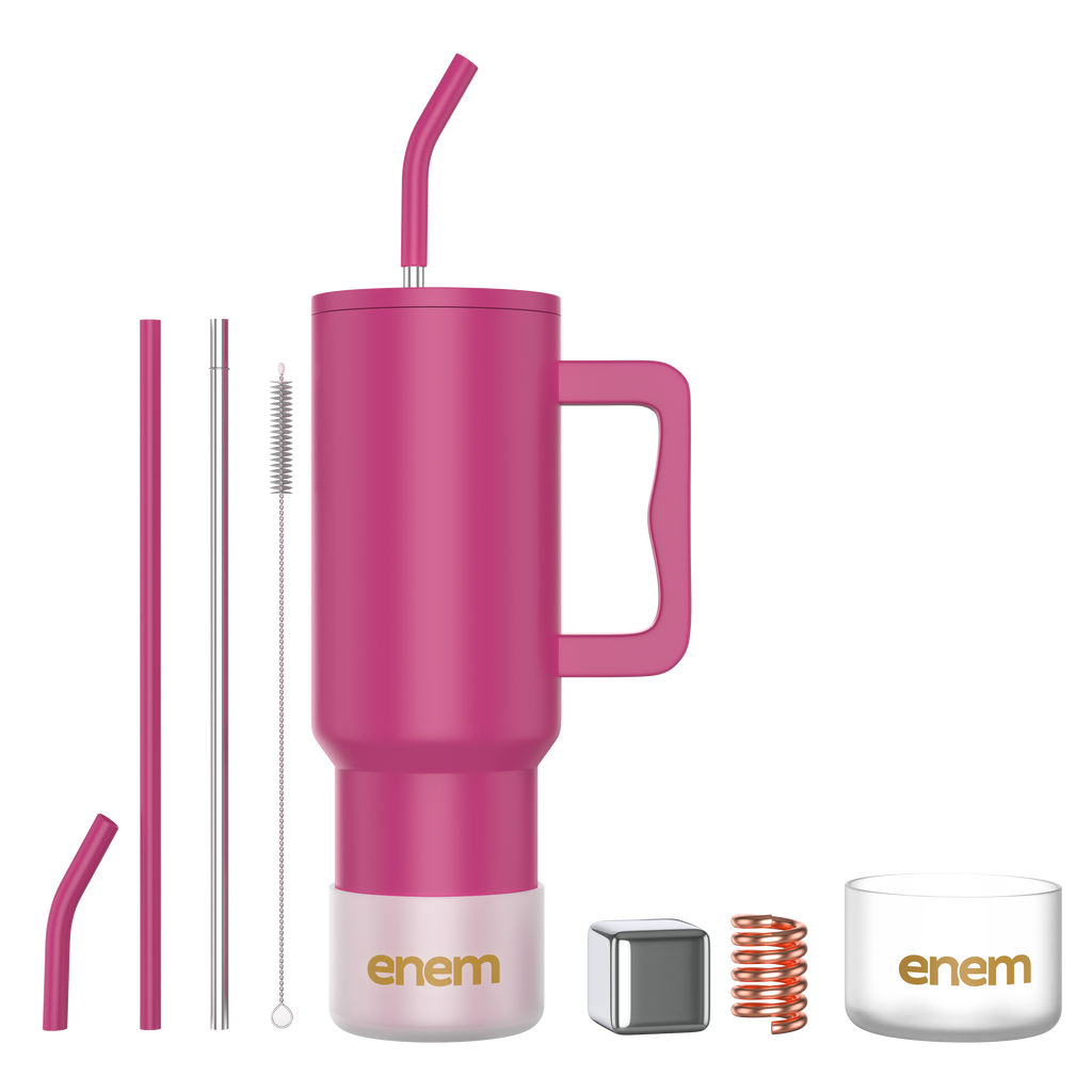 enem Tumbler, Candy Pop, Tumbler with Metal Straw, Sipper, with Lid Leak Proof, 1 Metal Ice Cube, 1 Copper Spring (Tamba), Base Protector, Mug Travel, 1.2L