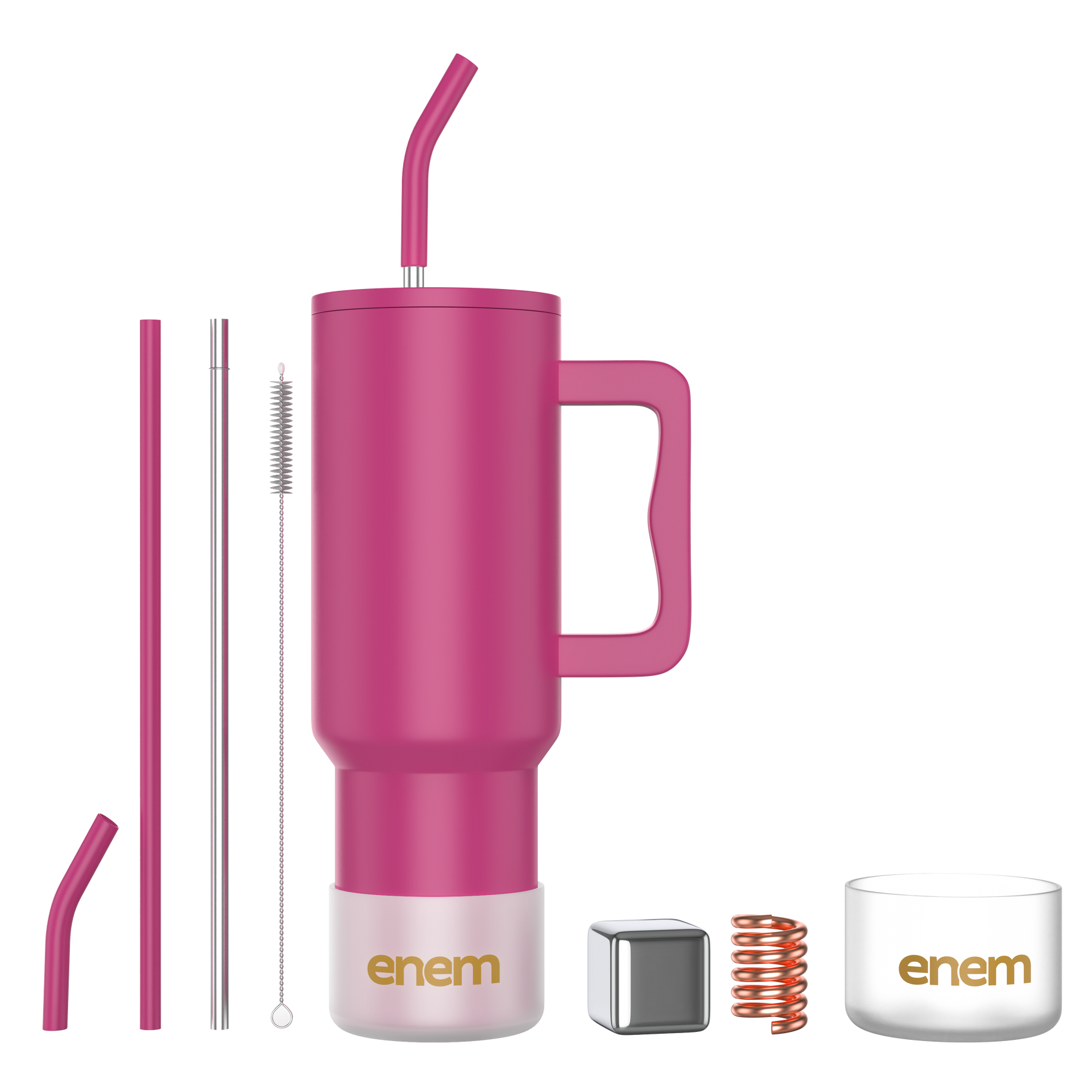 enem Tumbler, Candy Pop, Tumbler with Metal Straw, Sipper, with Lid , 1 Metal Ice Cube, 1 Copper Spring (Tamba), Base Protector, Mug Travel, 1.2L
