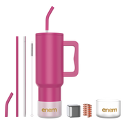enem Tumbler, Candy Pop, Tumbler with Metal Straw, Sipper, with Lid , 1 Metal Ice Cube, 1 Copper Spring (Tamba), Base Protector, Mug Travel, 1.2L