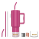 enem Tumbler, Candy Pop, Tumbler with Metal Straw, Sipper, with Lid , 1 Metal Ice Cube, 1 Copper Spring (Tamba), Base Protector, Mug Travel, 1.2L