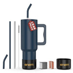 enem Tumbler, Blue Blood, Tumbler with Metal Straw, Sipper, with Lid , 1 Metal Ice Cube, 1 Copper Spring (Tamba), Base Protector, Mug Travel, 1.2L