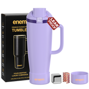 enem Soft Orchid Inbuilt Straw Tumbler with Handle, Stainless Steel Large Travel Mug, 1.2L