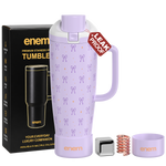 enem Lavender Knot Inbuilt Straw Tumbler with Handle, Stainless Steel Large Travel Mug, 1.2L
