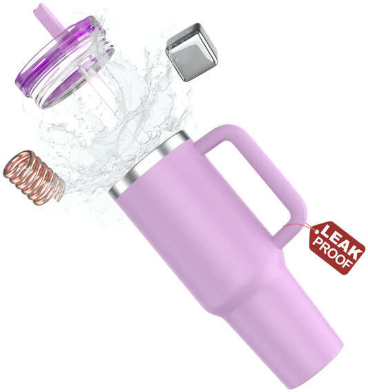 Tumbler, Lavender, Tumbler with Inbuilt Straw, Sipper, with Lid Leak Proof, 1 Metal Ice Cube & 1 Copper Spring