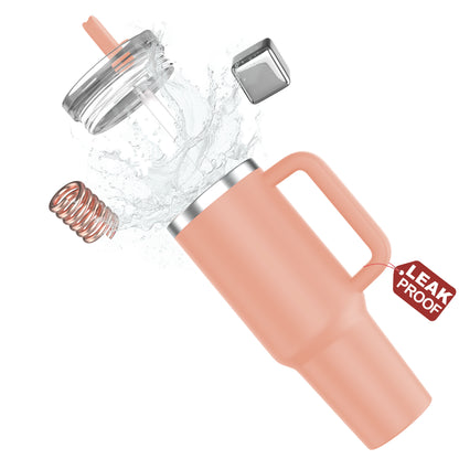 enem Tumbler, Peach Glow, Tumbler with Inbuilt Straw, Sipper, with Lid Leak Proof, 1 Metal Ice Cube & 1 Copper Spring (Tamba), Mug Travel, 1.2L