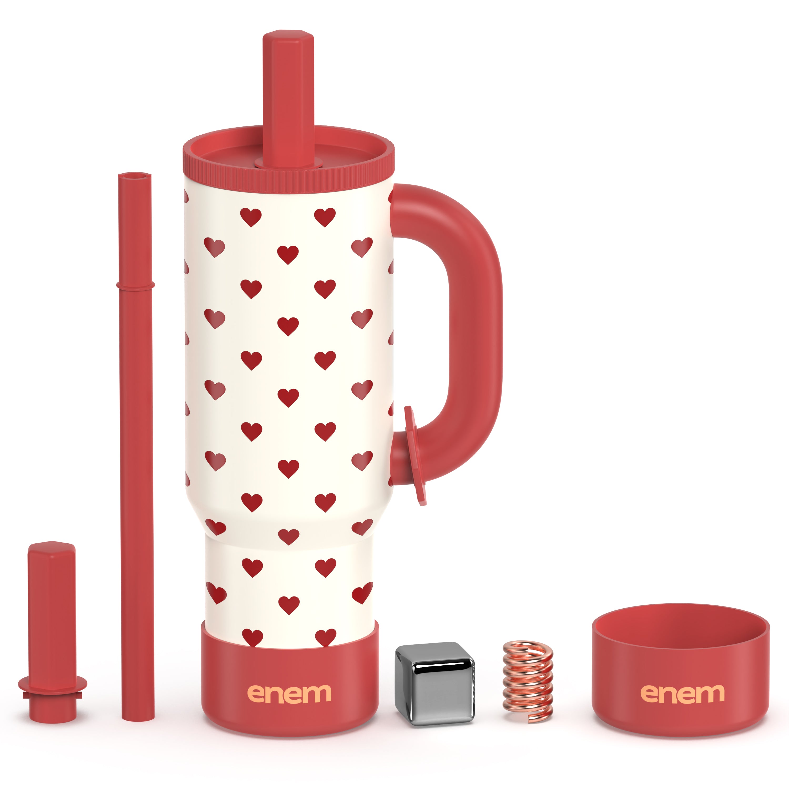 ENEM Stainless Steel Insulated Tumbler 1200ml – Travel Mug | Plugged Straw | Cupid Cream | With Accessories