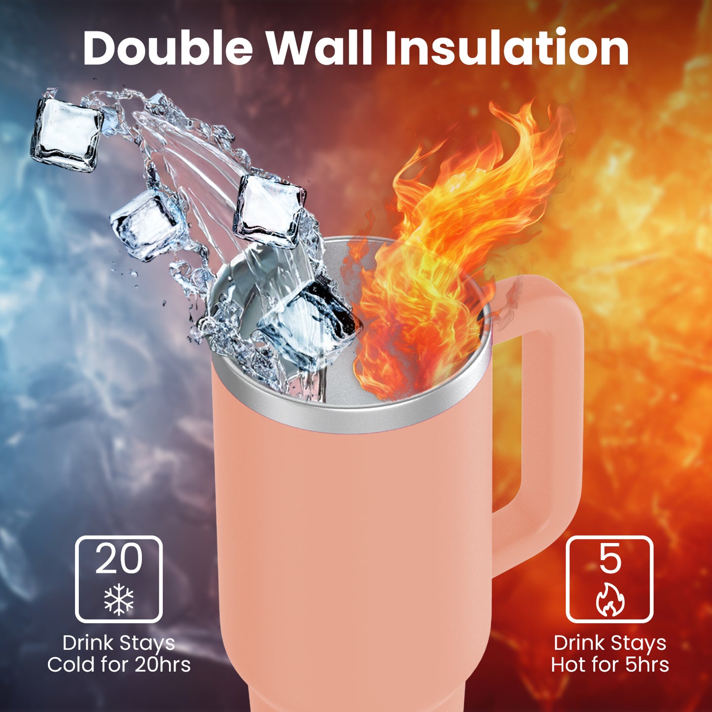 enem Tumbler, Peach Glow, Tumbler with Inbuilt Straw, Sipper, with Lid Leak Proof, 1 Metal Ice Cube & 1 Copper Spring (Tamba), Mug Travel, 1.2L