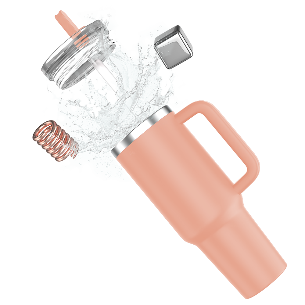 enem Tumbler, Peach Glow, Tumbler with Inbuilt Straw, Sipper, with Lid Leak Proof, 1 Metal Ice Cube & 1 Copper Spring (Tamba), Mug Travel, 1.2L