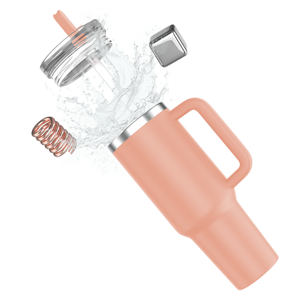 enem Tumbler, Peach Glow, Tumbler with Inbuilt Straw, Sipper, with Lid Leak Proof, 1 Metal Ice Cube & 1 Copper Spring (Tamba), Mug Travel, 1.2L