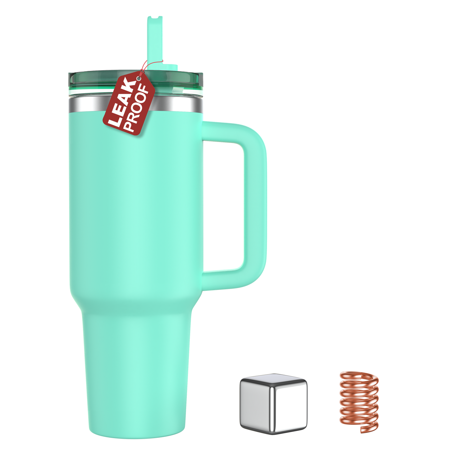 Enem Tumbler, Sea Green, Tumbler with Inbuilt Straw, Sipper, with Lid Leak Proof, 1 Metal Ice Cube & 1 Copper Spring