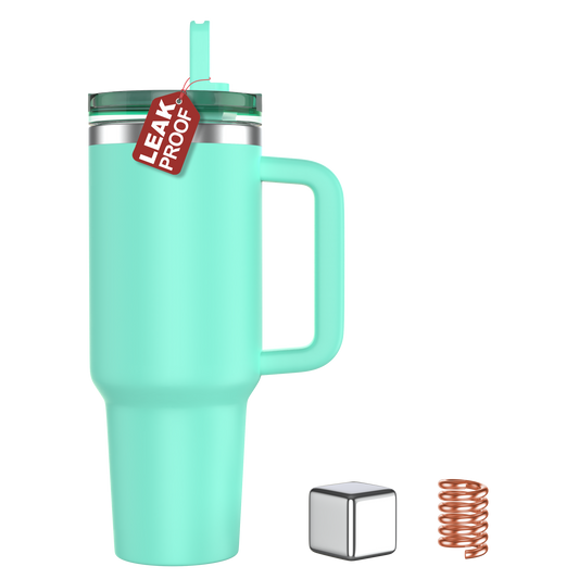 Enem Tumbler, Sea Green, Tumbler with Inbuilt Straw, Sipper, with Lid Leak Proof, 1 Metal Ice Cube & 1 Copper Spring